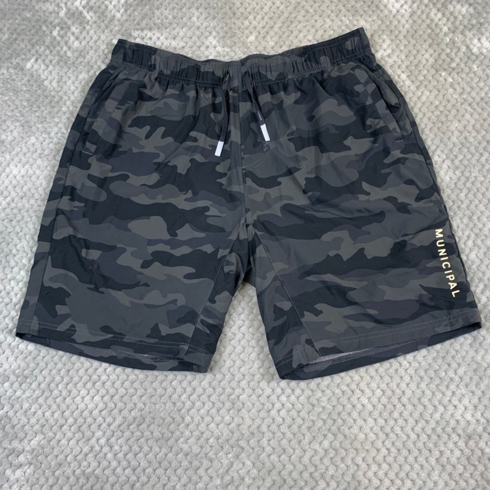 Municipal Athletic Shorts Mens Large Charcoal Black Camo Sport Utility